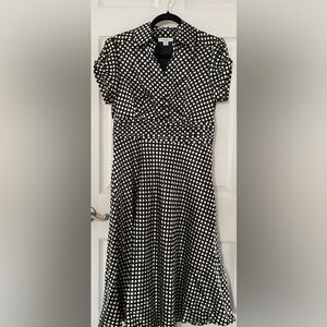 dressbarn silky satin feel Black and Cream Polka Dot dress